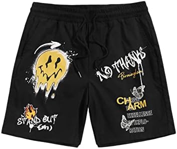 WDIRARA Men’s Graphic Print Colorblock Drawstring Waist Active Pocket Shorts