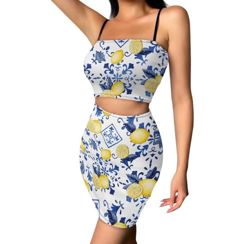 Image of Biyejit Women's 2 Piece Summer Outfits Spaghetti Strap Crop Tops and Bodycon Mini Skirt Dress Set Plus Size S-4XL