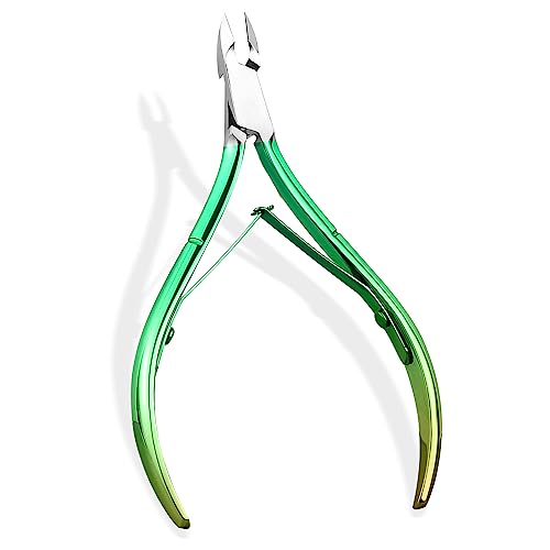 Alicates Cuticulas Acero Inoxidable,Alicates para cutículas,Corta Cuticulas Profesional, Tijeras Cuticulas para Uñas Gruesas o Encarnadas, Pedicura y Manicura,Degradado Verde.