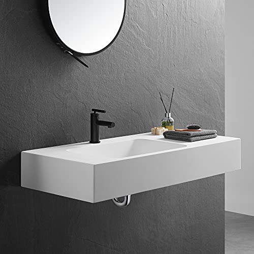 Serene Valley Bathroom Sink, Wall-Mount Or On Countertop, 40" With Square Sink And Flat Space, Single Faucet Hole, Solid Surface Material #TOP1