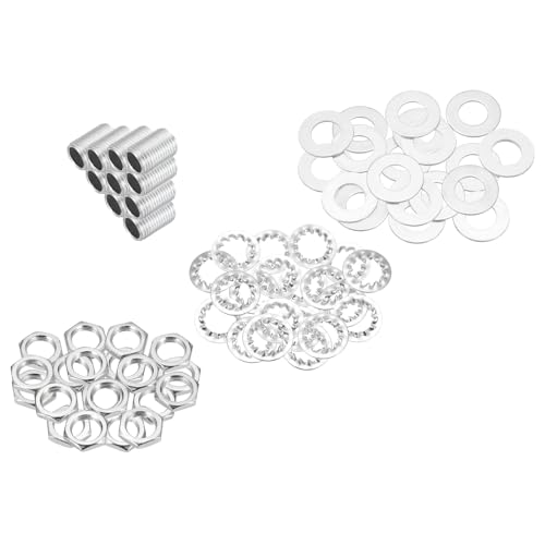 Image of MECCANIXITY 70Pcs 0.6 inch Lamp Pipe Nipples Kit with Hex Nuts Washers, M10 Fine Threaded Hollow Tube Repair Hardware Fasteners Assortment for Assembly Chandelier Ceiling Lamp DIY, Silver