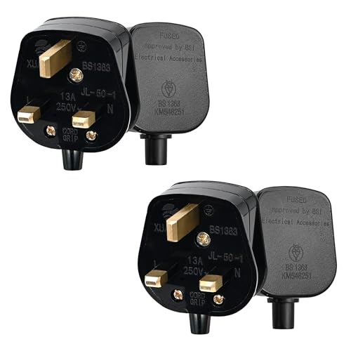 Double Dragon 13 Amp UK 3-Pin Plug | Heavy-Duty Rewireable Electrical Plug | Durable & Safe PC Flame Retardant Material | BS1363 & BSI Certified | Cord Grip for Secure Wiring (Pack of 2, Black)