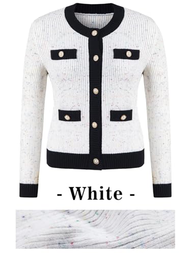 Image of Langwyqu Womens Long Sleeve Button Down Cardigan Sweaters Cropped Open Front Tweed Jacket Fall Elegant Knit Tops