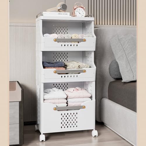 Rolling Laundry Basket, Foldable Plastic Laundry Cart with Handle & Wheels 2 Tier Rolling Storage Trolley for Kitchen Office Bathroom Multifunctional nizer