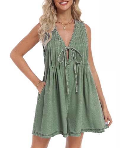 Vidifid Women's Denim Romper Casual Summer Sleeveless Jean Romper Tie