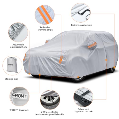 Image of SUV Car Cover All Weather Waterproof Fit for Ford Explorer,Toyota Highlander,Jeep Grand Cherokee,Dodge Durango,Honda Pilot,Hyundai Palisade,Lexus RX for Automobiles Universal Fit SUV Length Up to 201 inch