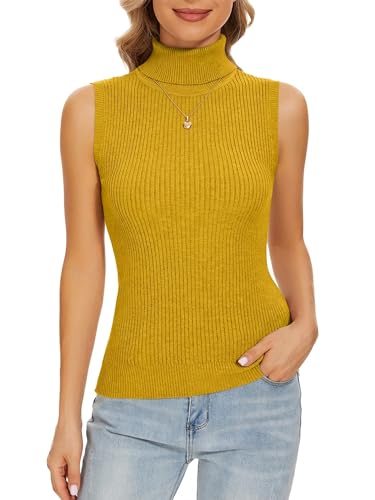 Image of Sleeveless Turtlenecks Tops for Women Slim Fit Knit Sleeveless Vest