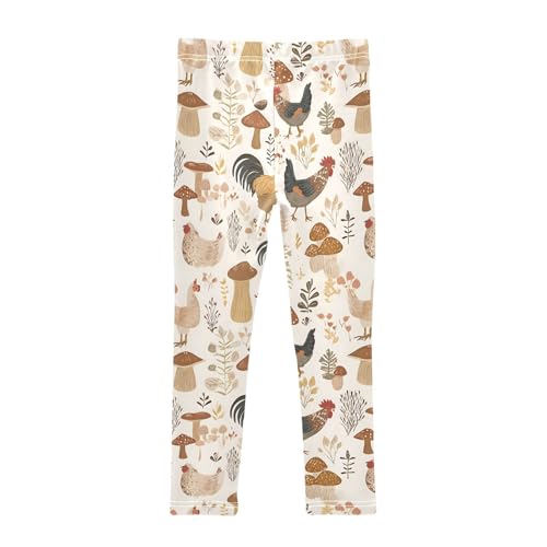 Rooster Mushroom Girls Leggings Ultra Soft Compression Yoga Gym Pants for Kids 4-10T2