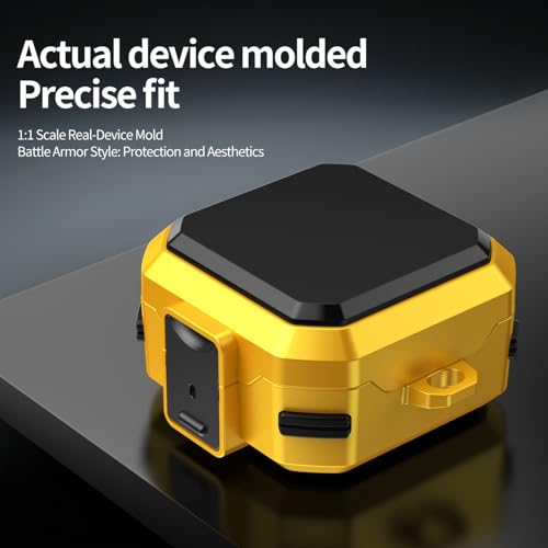 Image of Hybrid Lock Armor Case Cover for Samsung Galaxy Buds 4 and 4 Pro, Rugged, Shockproof with Heavy Duty Carabiner (Yellow, Armor with Lock)