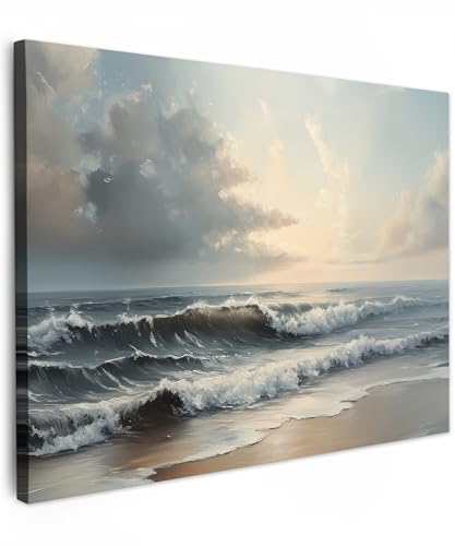 MuchoWow© Impression sur Toile Decoration Murale Peinture 70x50 cm Tableaux Decoratifs Muraux Déco Chambre Tableau Salon Plage - Mer - Coucher de Soleil