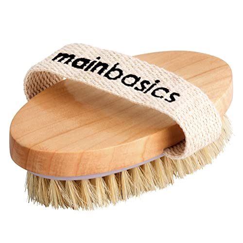 MainBasics Dry Body Brush Exfoliating Body Scrubber - Natural Boar Bristles for Dry Skin, Blood Circulation, Cellulite Treatment and Lymphatic Drainage