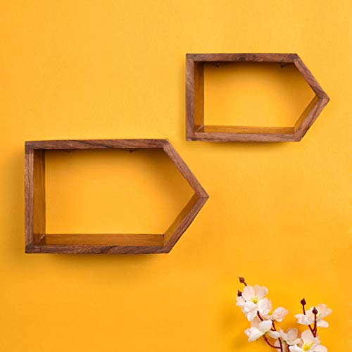 Image of AAKRITI ART CREATIONS Wooden Wall Decor Set with 2 Shelves & 3 Warli White Pots | Wooden Wall Hanging Shelves with Terracotta Vases | Matte Finish Decorative Wall Art for Living Room & Gifting
