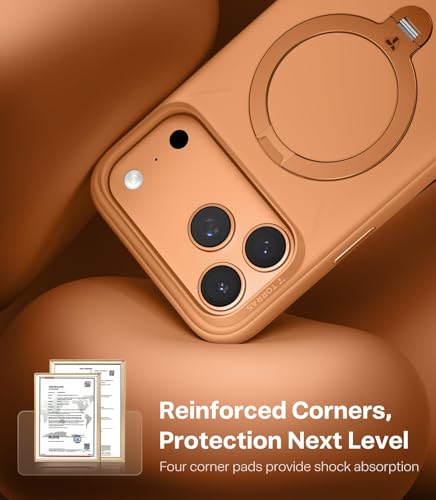 Image of TORRAS Ostand Q3 Silicone for iPhone 17 Pro Case | Luxury 55 Liquid Silicone | 360 Click-Lock Rotating Stand Cover | Fit for MagSafe | Camera Control | Premium Imported | Pastel Orange
