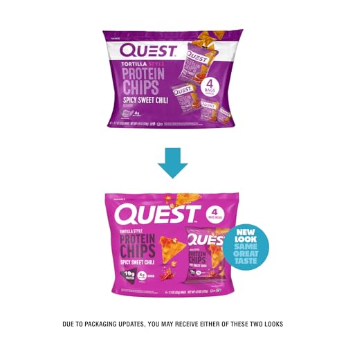 Image of Quest Nutrition Spicy Sweet Chili Tortilla Chip, 19g Protein, 4g Net Carb, Low Carb, Gluten Free, 1.1 oz 4 count