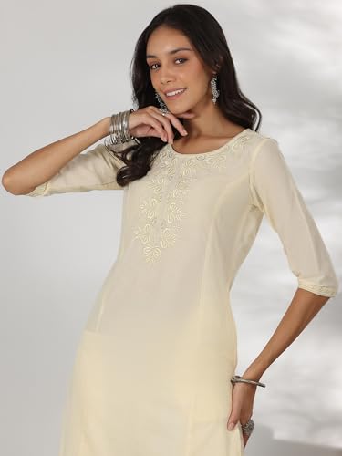 Image of Libas Womens Yoke Design Cotton Straight Kurta for Women Suit