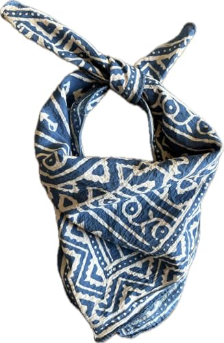 Indigo Bandana Organic Cotton Bandana Moselle, Bandana Scarf, Paisley Design Scarf, Vibrant Color, High-Quality, Winter Scarf, Unique Design Geometric Scarf, Hand Printed Bandana