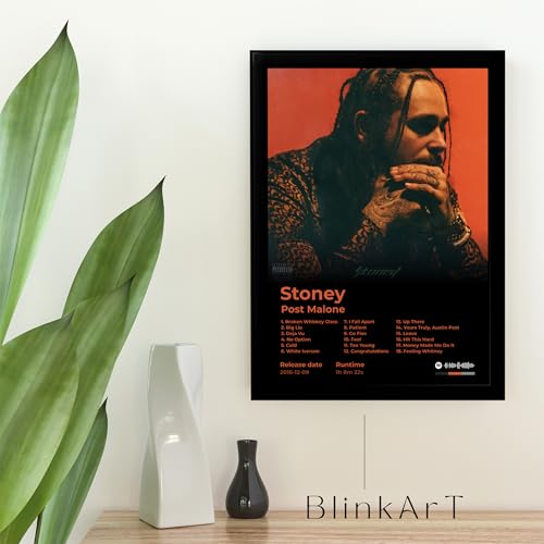 Image of BLINKART Post Malone- Stoney Wall Photo Frames | Wall Art for Bedroom, Living Room, Studio or Office | Album Cover Print with Spotify Song Link QR Code | Gift for Fans - 8x12 In