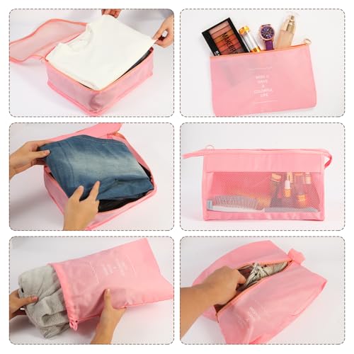 7PCS Packing Cubes for Suitcases, Travel Luggage Organizer Bags, Suitcase Organizer Bags Set for Carry on Luggage Travel Essentials, Pink - Image 5