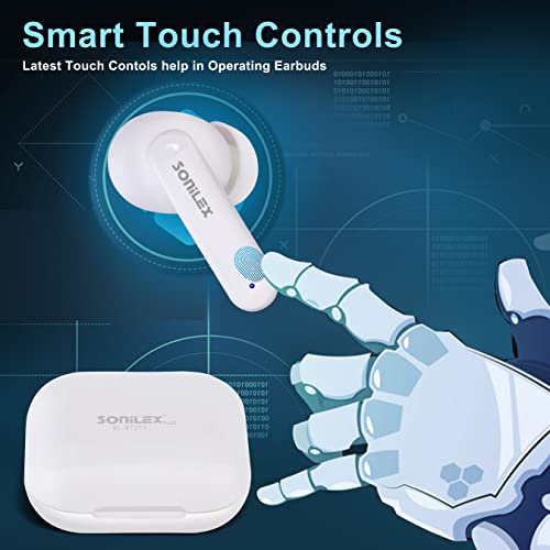 Image of SOniLEX AIR-8 True Wireless Ear Buds SL-BT-211 (White) with Bluetooth Version 5.0, Microphone, Light Weight Design, Quick Connect Technology, Super BASS, Hi-Fi Sound, Touch Sensor Controls