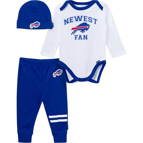 Image of Gerber NFL baby-boys 3-piece Onesie Bodysuit, Active Pant and Cap Set