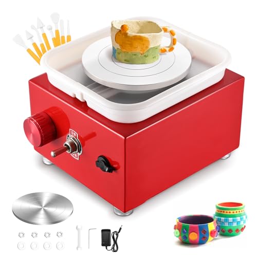 Mini Máquina de Alfarería Eléctrica, Couleeur 2000RPM Velocidad con Ajustable Rueda de Cerámica, 6.5/10CM Kit Ceramica con Cubeta Extraíble y Herramientas para Tiendas de Bricolaje de Alfarería
