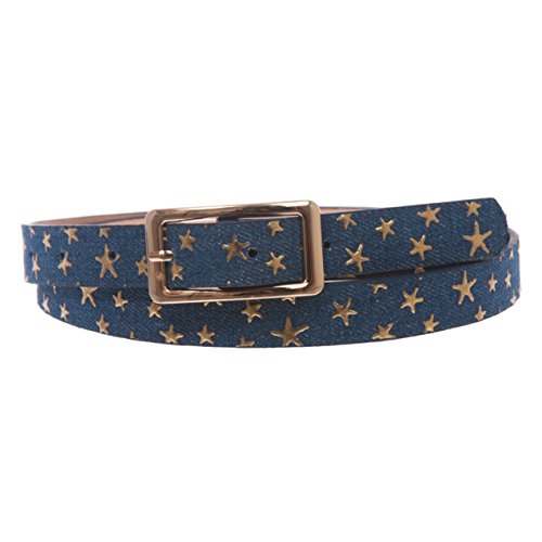 Women's Skinny Gold Star Embossed Fashion Jean Belt, Dark Blue | one size 35''- 38''