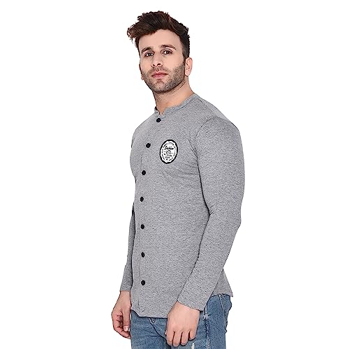 Image of Geum Men's Long Sleeve Mandarin Collar Shirt Silver XL