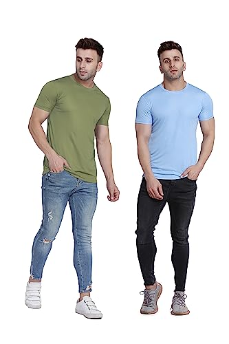 Image of TQH Men Dri Fit Polyester Half Sleeve Round Neck Multicolor t Shirts - Combo Set of 2