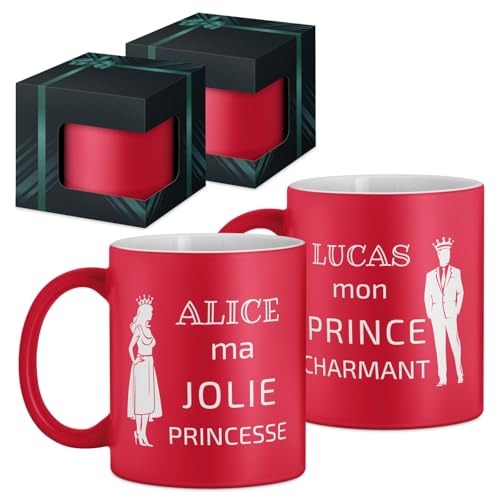 Maverton 2x Tasse Personnalisable - Ensemble de Mugs Café pour Monsieur Madame - Personnalisé - Cadeau Mariage - Cadeau Couple - Tasse à Café + coffret...