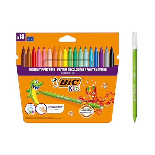 BIC Kids Kid Couleur Rotuladores Punta Media - Multicolor, Estuche de 18 Unidades