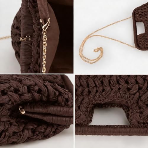 Image of Women Straw Drawstring Bucket Purse Small Tote Shoulder Handbag Hollow Out Cross-body Bag for Summer,Beach | Straw