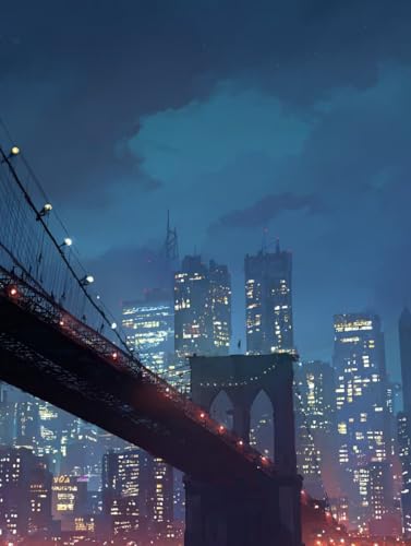 数字油絵 ブルックリン橋, DIY 油絵 キャンバス 夜景, Paint by Numbers for Adults ペイントバイナンバー含む アクリルペイントそして ブラシ, 数字塗り絵 適切な 大人 初心者, ギフト 女性, 家庭やオフィスの壁装飾,