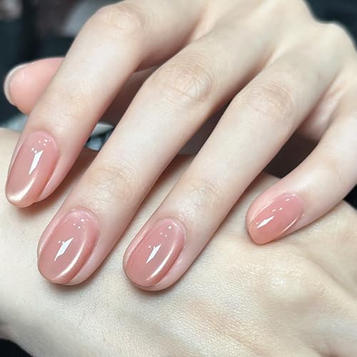 BHIDENAW ネイルチップ ショート 24枚入 人気 和風 かわいい シンプル おしゃれ 成人式 結婚式 パーティー 日常生活に使用できます 花嫁ネイル 光沢 つけ爪 両面テープ ウッドスティック ネイルファイル付き (若々しさ-605, M)の商品画像（Amazon）