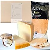 Amaisso® Caja de Quesos Regalo Gourmet | Cestas Regalo | Surtido 2 Cuñas Queso Curado, Membrillo y Regañás | Queso Parmesano y de Cabra | "Pack Postre con Q" y Membrillo "La Membrillera" con Canela
