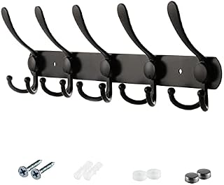 GREABER Towel Holders, Stainless Steel Black Coat Hooks Wall Mounted, 15 Hooks, Heavy Duty Coat Rack for Towel,Coat, Clothes, Key and Kitchenware, Robe Towel Holders for bathrooms, Kitchen