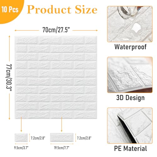uyoyous 10Pcs 3D Wall Panels Peel and Stick - Self Adhesive White Wallpaper, 30\"x30\" Modern DIY Wall Paneling for Home Decor, Waterproof & Easy to Install
