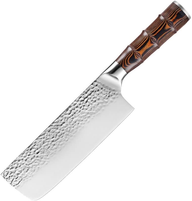 Meat Cleaver Knife, 7 Inch Nakiri Knife 5Cr15MoV Steel Handmade Forged Kitchen Knives Anti-Sticking Japanese Style Slicing Cleaver Knife