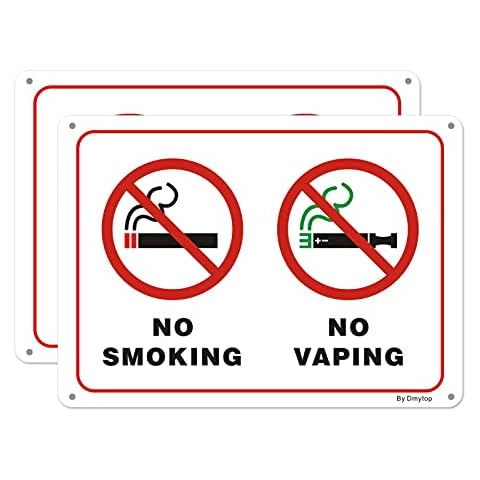 2 Pack No Smoking sign No Vaping Warning Sign, 25 x 18 cm Rust Free Aluminum, UV Protected, Fade Resistant Cover