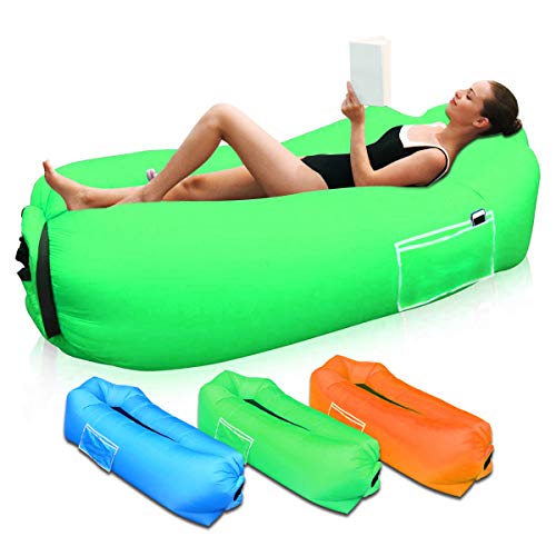 Sofá Hinchable para Interiores y Exteriores, Portátil Impermeable Sofa Cama Hinchable,Almohada incorporada y Bolsa de Almacenamiento incluida Aire sofá para Playa,Camping,Viajes, Piscina (Green)