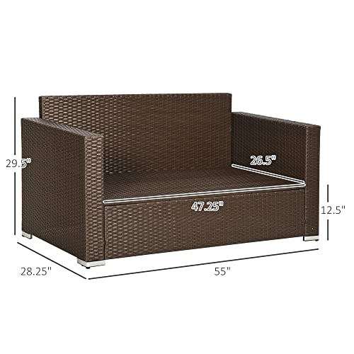 Outsunny US860-302V00BN0131 Patio Wicker Loveseat With Cushions, 2-Seat Outdoor Pe Rattan Couch thumb #2