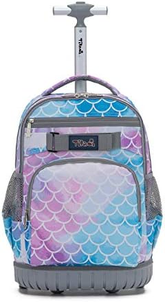 Tilami Rolling Backpack, 18 inch Shoulder Drop, Concealed Pockets and Wheel Cover, Laptop Backpack for Boys and Girls, Mermaid Tail, 12.87x8.27x18.92 inch, Laptop