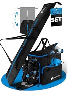 STYNGARD Snowboardtasche Set mit Stiefeltasche [140cm bis 190cm] - Boardbag Snowboard mit Polsterung im Bindungsbereich - Snowboardtasche Modell Calgary (Schwarz-Blau)