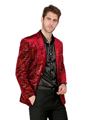 Mage Male Men's Dress Party Floral Suit Jacket Notched Lapel Slim Fit Two Button Stylish Blazer Red #TOP5