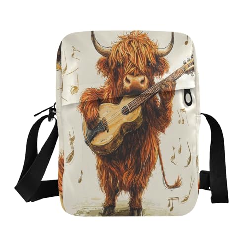 mens messenger bag Shoulder Bag Cross Body Purse Adjustable Strap for work work - Cute Highland Cow Music