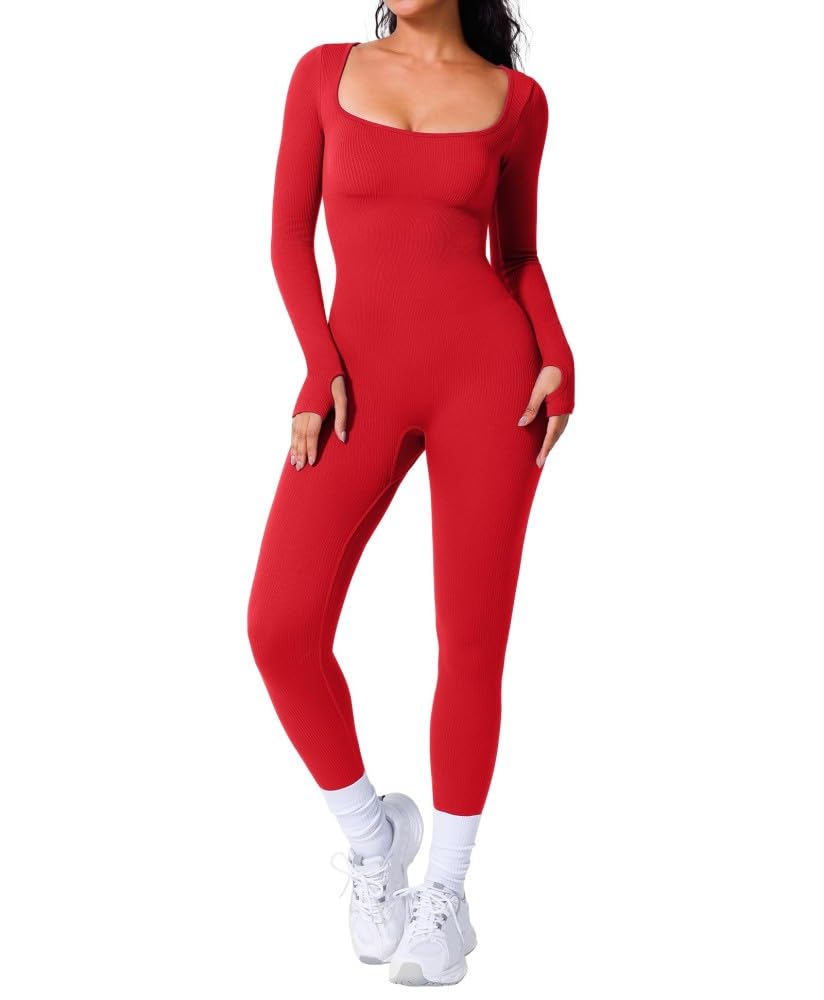 BRXL Long Sleeve Workout Jumpsuits for Women Full Body Suits Yoga Outfits