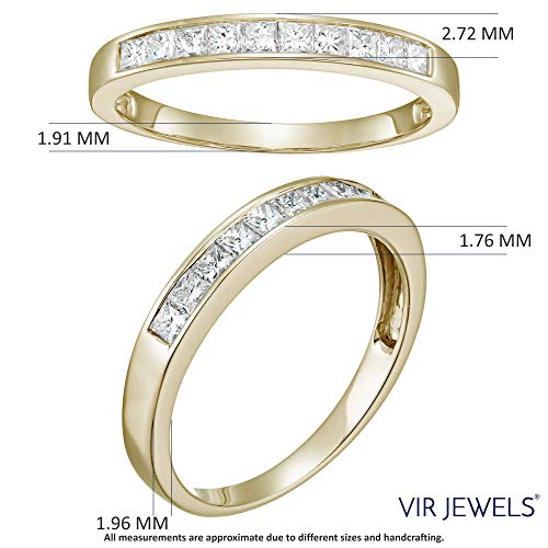 1/2 carat (ctw) Diamond Wedding Anniversary Band for Women, Half Eternity Princess Cut Square Diamond Engagement Ring in 14K Yellow Gold Channel Set 0.50 cttw, Size 4.5-10.254
