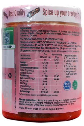 Image of MAHIKA FOODS Andhra Style Homemade Fresh Boneless Mutton Pickle, Gosht Ka Achar Authentic Taste of Tradition, Spicy, with No Added Preservatives, 750 Gram