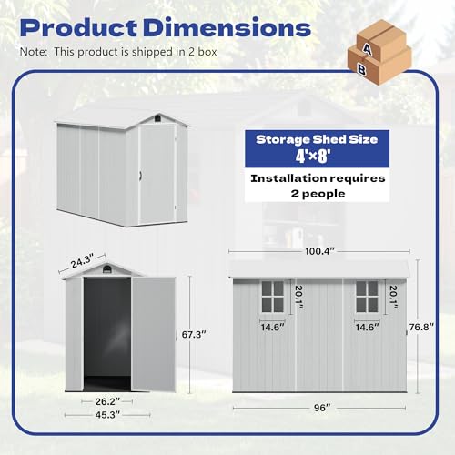 Image of Greesum 4x8FT Plastic Outdoor Storage Shed with Floor, Light Gray