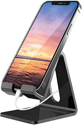 Image of Crpich Acrylic Phone Stand, Ergonomic Design for Apple iPhone and Samsung Galaxy, Compatible with 4-8 Inch Screens, Black