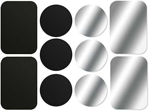 Metal Plate for Phone, [10 Pack] Replacement Mount Metal Plates Kits with Adhesive Universal for Magnetic Car Phone Holder Cradle Magnet Car Mount (4 Rectangular and 6 Round), Black+Silver